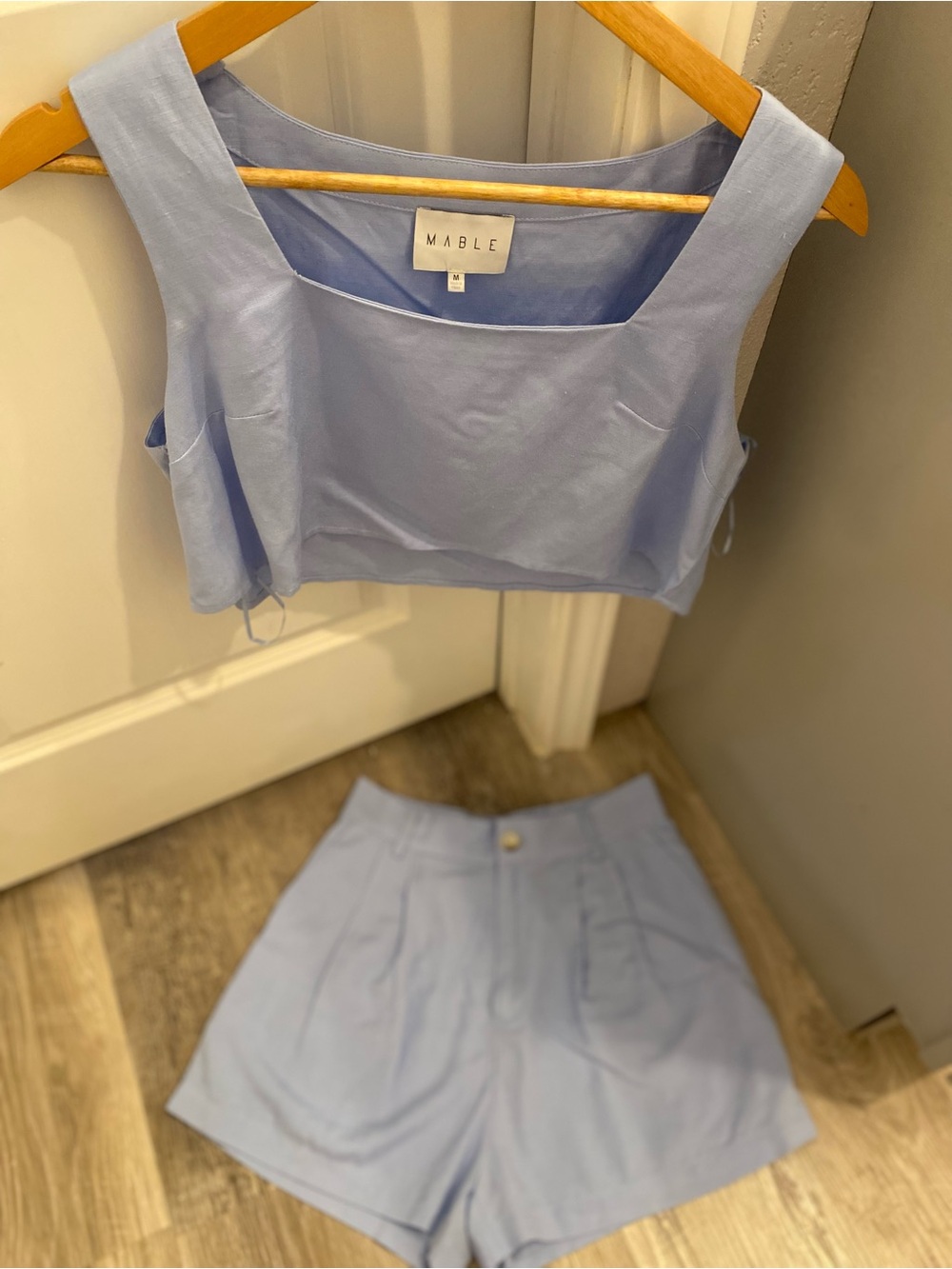 Mable Blue Two Piece Crop Top & Shorts Set Size M - Picture 2 of 5